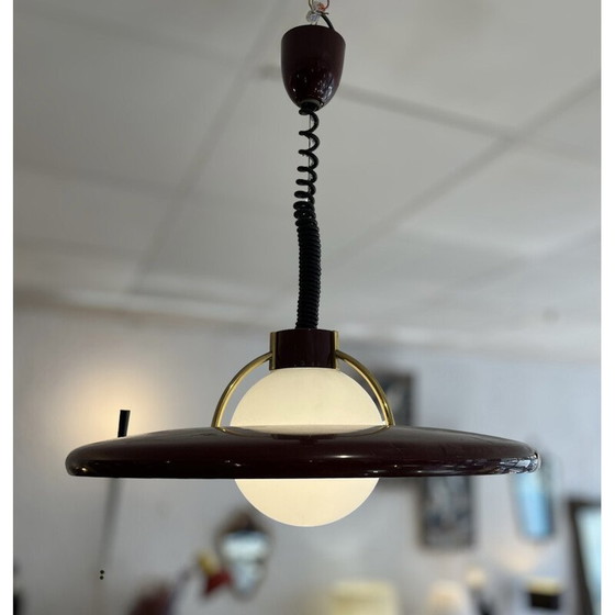 Image 1 of Lampadario vintage scandinavo in metallo laccato bordeaux, 1960