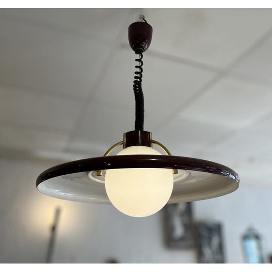 Image 1 of Lampadario vintage scandinavo in metallo laccato bordeaux, 1960