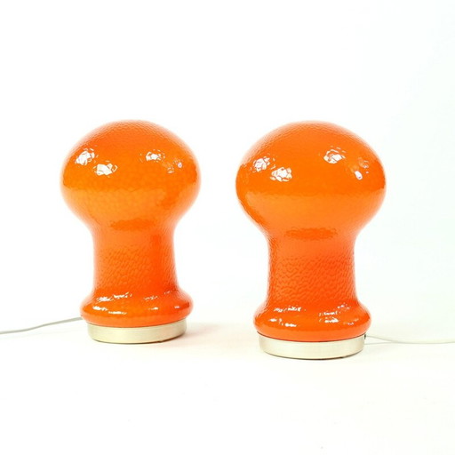 Pair of vintage opal glass table lamps by Osvetlovaci Sklo, Czechoslovakia 1960