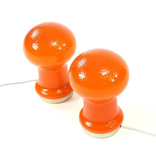 Pair of vintage opal glass table lamps by Osvetlovaci Sklo, Czechoslovakia 1960