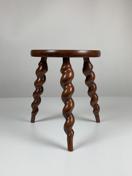 Image 1 of French Farm Stool with Cork Screw Legs, 1950s