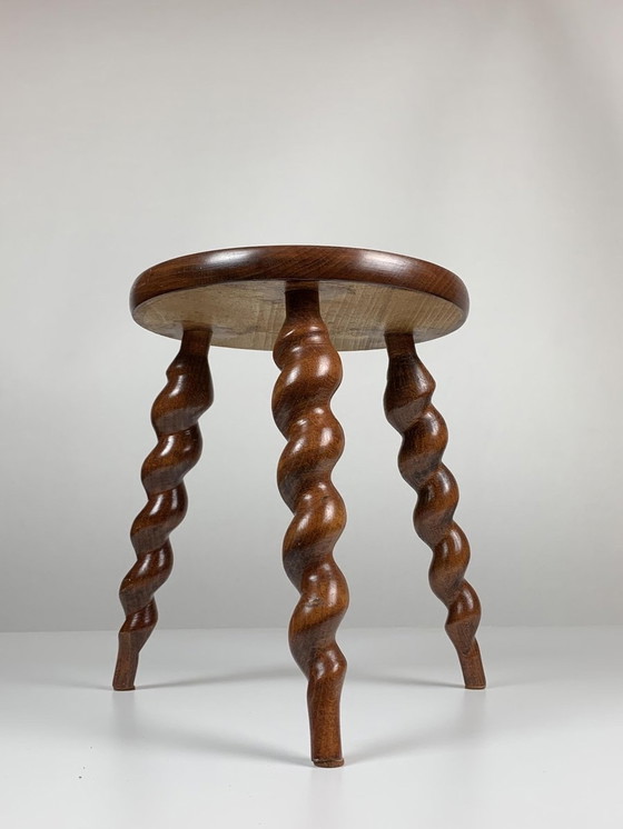 Image 1 of French Farm Stool with Cork Screw Legs, 1950s