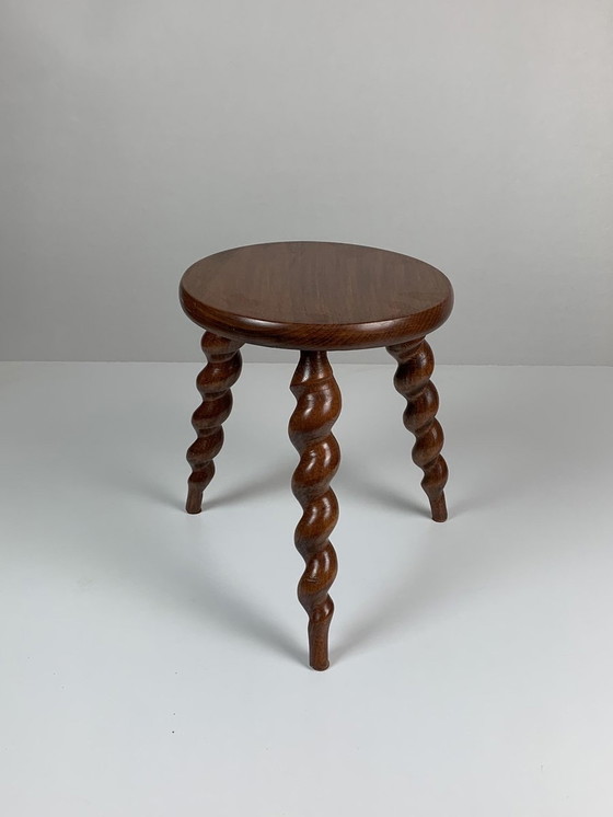 Image 1 of French Farm Stool with Cork Screw Legs, 1950s