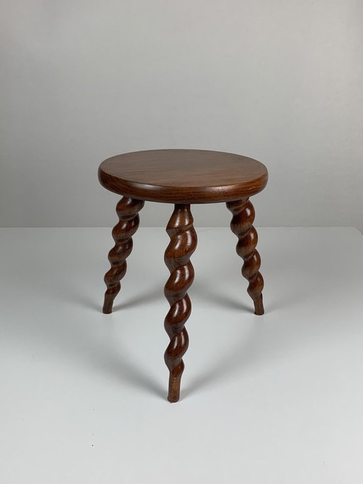 French Farm Stool with Cork Screw Legs, 1950s