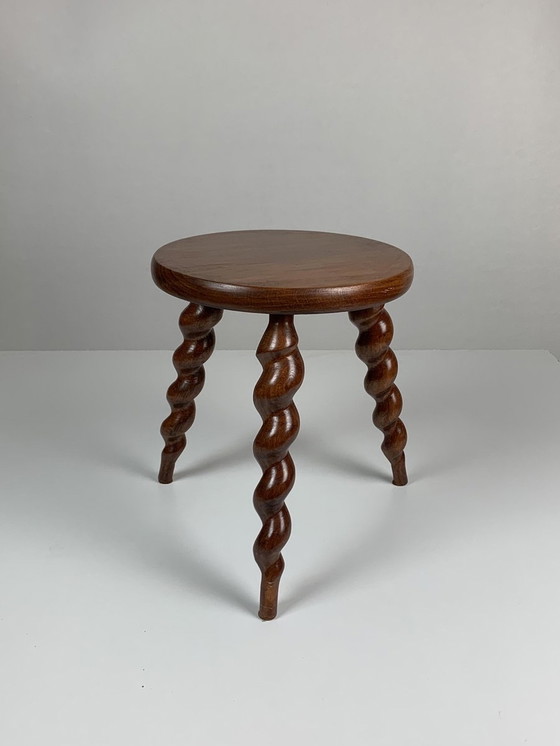 Image 1 of French Farm Stool with Cork Screw Legs, 1950s