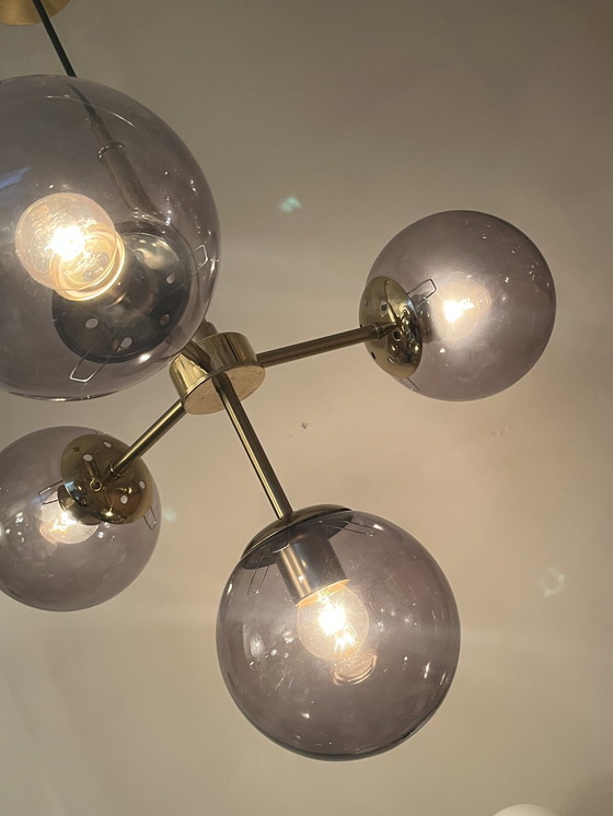 Image 1 of Glass Bulbs Pendant Lamp Smoked Glow Brass Frame