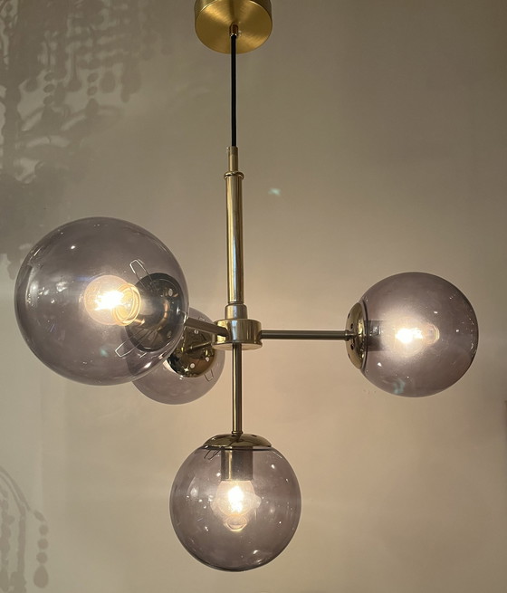 Image 1 of Glass Bulbs Pendant Lamp Smoked Glow Brass Frame