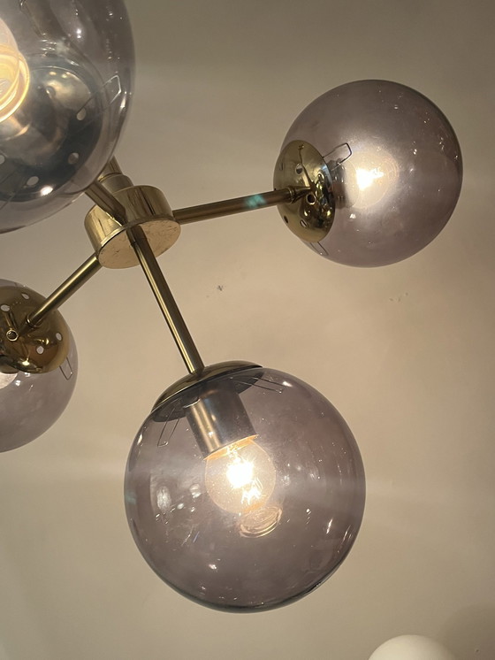 Image 1 of Glass Bulbs Pendant Lamp Smoked Glow Brass Frame