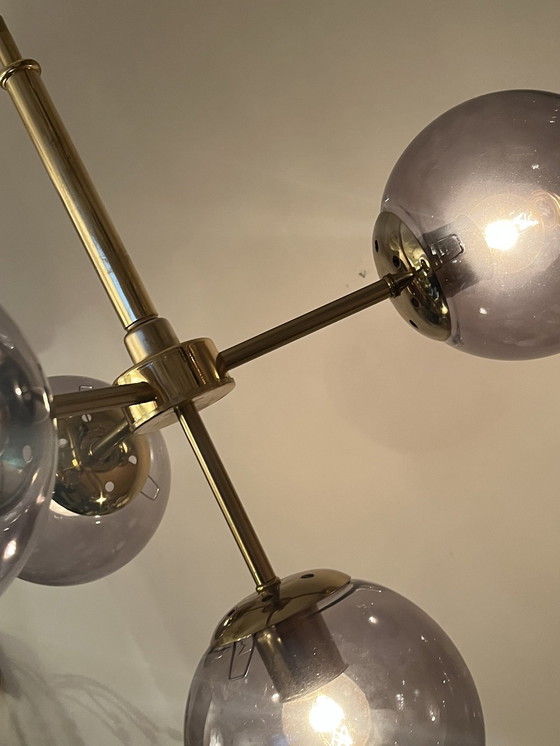 Image 1 of Glass Bulbs Pendant Lamp Smoked Glow Brass Frame