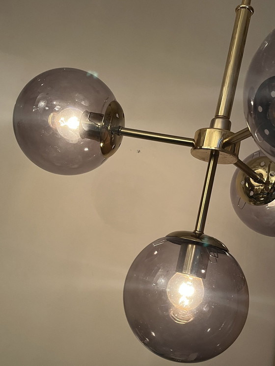 Image 1 of Glass Bulbs Pendant Lamp Smoked Glow Brass Frame