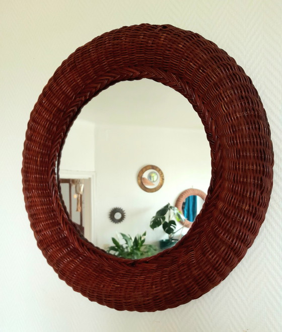 Image 1 of Vintage 1970s rattan witch mirror