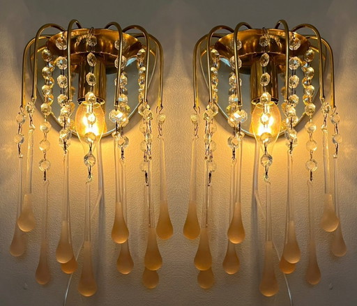 Vintage Teardrop Wall Lights Pink Pearls Crystal Italian