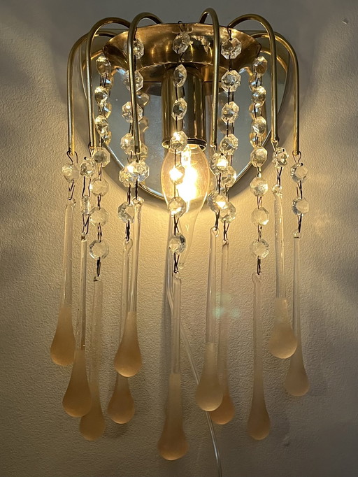 Vintage Teardrop Wall Lights Pink Pearls Crystal Italian