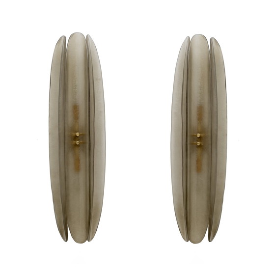 Image 1 of Pair Of Fontana Arte Style Mid-Century Modern Smoke Murano Glass Sconces