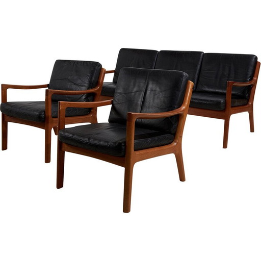 Vintage "Senator" leather living room set by Ole Wanscher for France et Fils, 1960