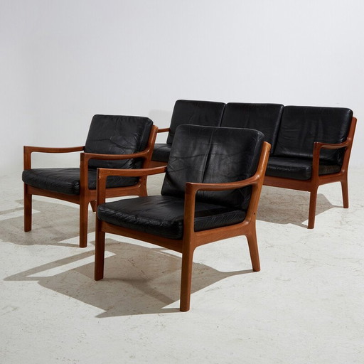 Vintage "Senator" leather living room set by Ole Wanscher for France et Fils, 1960