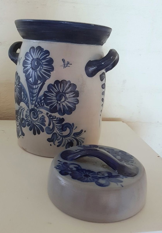 Image 1 of Contenitore vintage per crauti e cetriolini dipinto a mano con coperchio