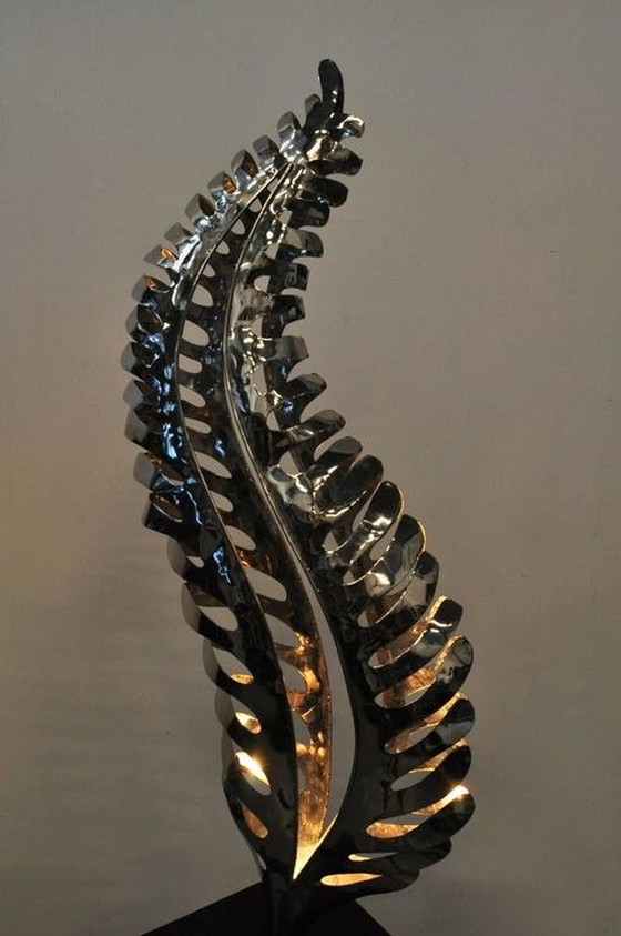 Image 1 of 1980s Chrome Metal Sculpture with Light, Netherlands