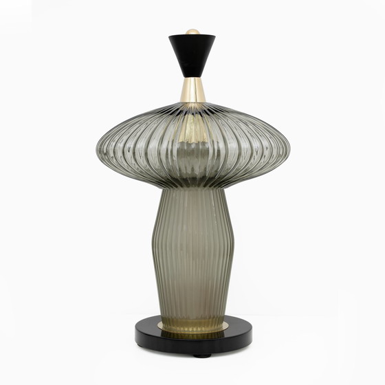 Image 1 of Pair Of Mushroom-Shaped Table Lamps Murano Glass And Brass Feng Shui Style