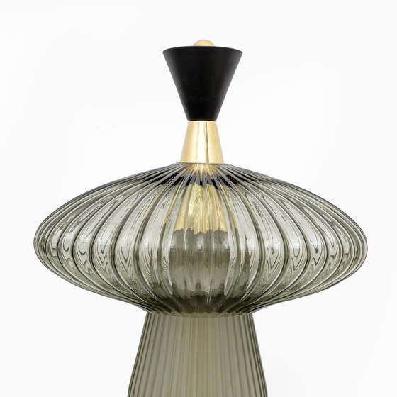 Image 1 of Pair Of Mushroom-Shaped Table Lamps Murano Glass And Brass Feng Shui Style