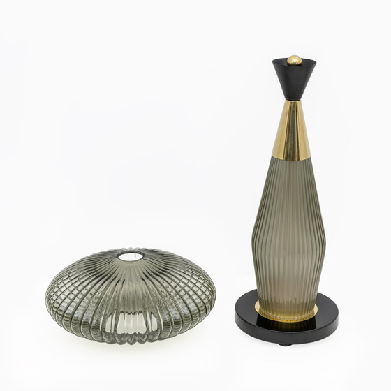 Image 1 of Pair Of Mushroom-Shaped Table Lamps Murano Glass And Brass Feng Shui Style