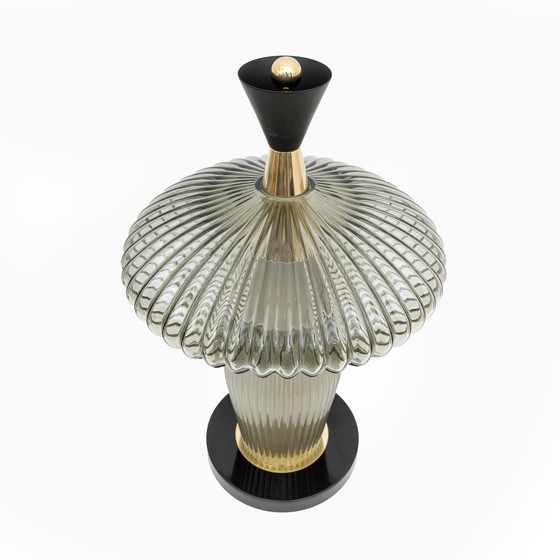 Image 1 of Pair Of Mushroom-Shaped Table Lamps Murano Glass And Brass Feng Shui Style