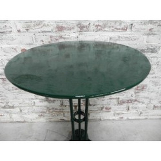 Image 1 of Steel Bistro Table Cast Iron Base - 1930s