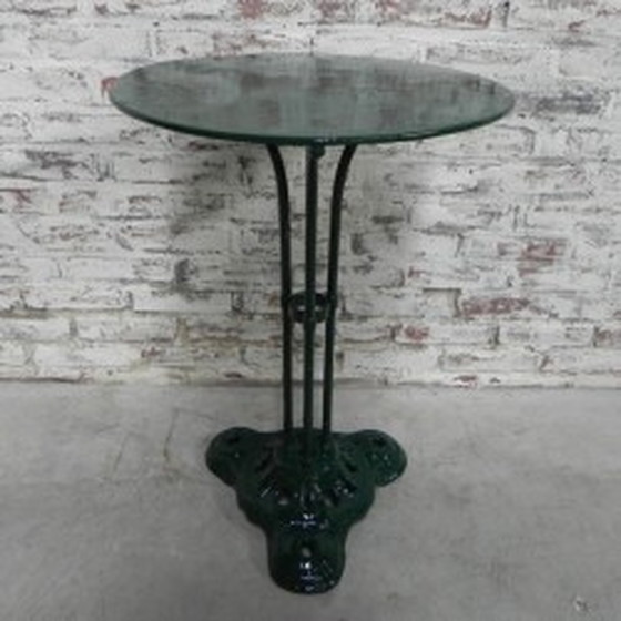 Image 1 of Steel Bistro Table Cast Iron Base - 1930s