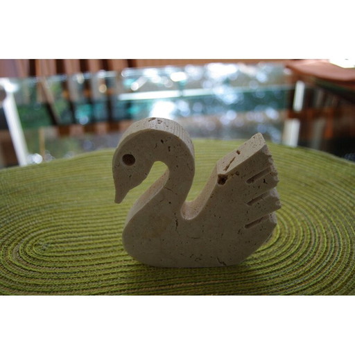 Vintage travertine swan sculpture by Enzo Mari for Fratelli Manel, Italy 1970