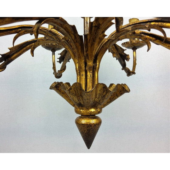 Image 1 of Lampadario vintage in oro con 12 luci in lamiera ritagliata, anni '40