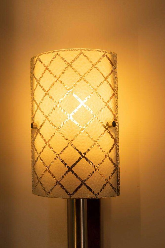 Image 1 of Vintage wall lamp 1960s, milk glass and teak bohemian