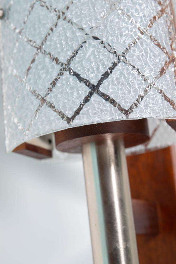 Image 1 of Vintage wall lamp 1960s, milk glass and teak bohemian