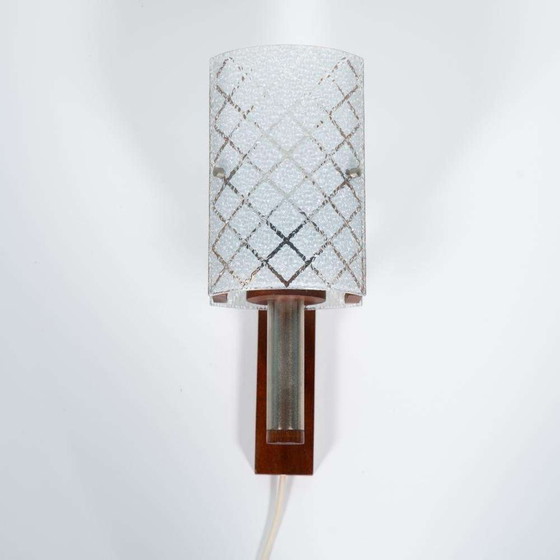 Image 1 of Vintage wall lamp 1960s, milk glass and teak bohemian