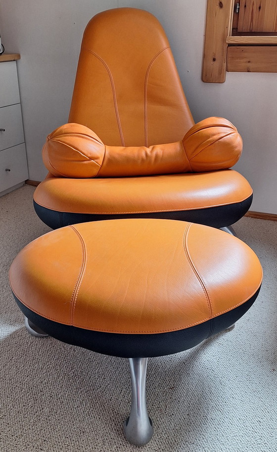 Image 1 of Fauteuil Leolux Chi, pouf et os assortis