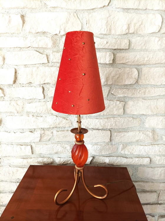Image 1 of Table Lamp Orange Conical Shade