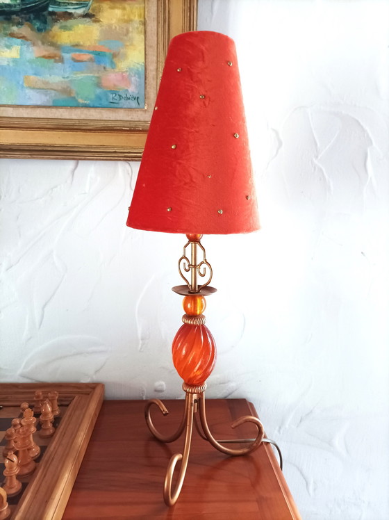 Image 1 of Table Lamp Orange Conical Shade