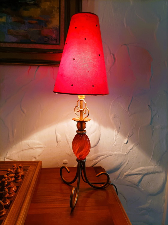 Image 1 of Table Lamp Orange Conical Shade
