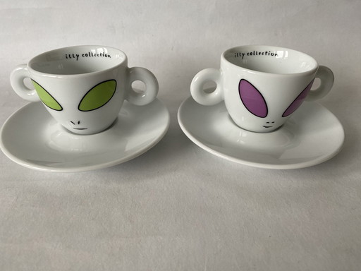 2 X Cup And Saucer Illy Art Collection David Byrne "Aliens"