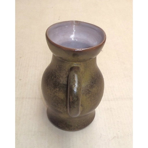 Vintage ceramic water pitcher with handle by Jacques Ruelland, 1950