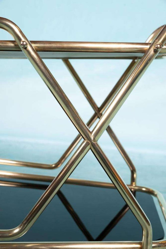 Image 1 of Carrello di servizio in ottone vintage anni '60, carrello bar in ottone di metà secolo