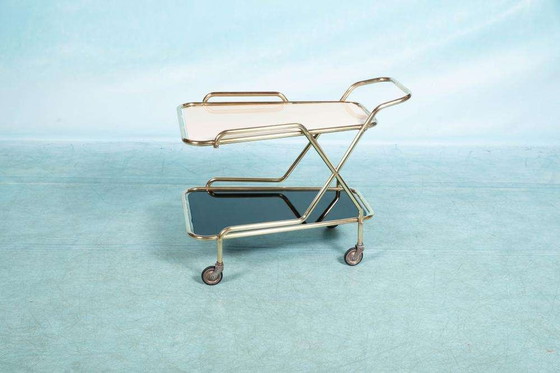 Image 1 of Carrello di servizio in ottone vintage anni '60, carrello bar in ottone di metà secolo