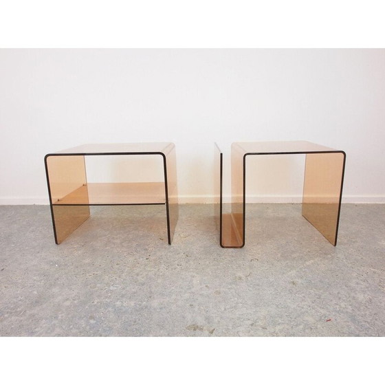 Image 1 of Pair of vintage smoked lucite perspex side tables Michel