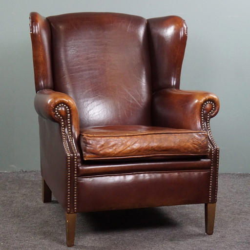 Sheep leather wing armchair