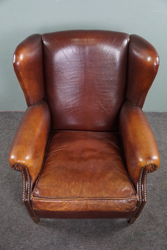 Image 1 of Sheep leather wing armchair