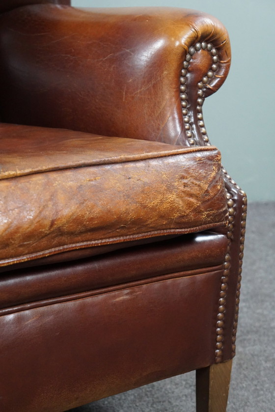 Image 1 of Sheep leather wing armchair