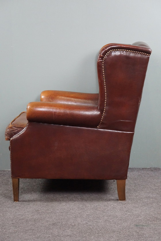 Image 1 of Sheep leather wing armchair