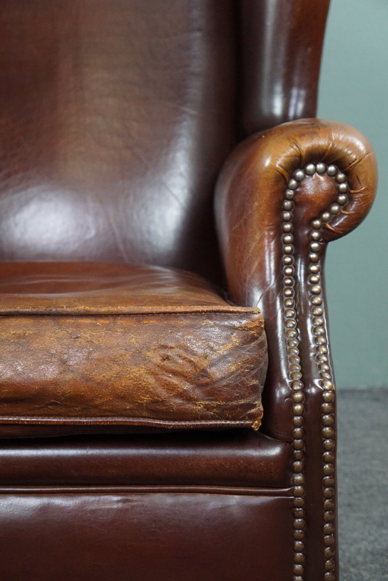 Image 1 of Sheep leather wing armchair