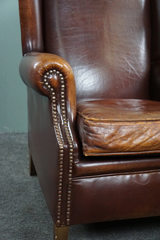 Image 1 of Sheep leather wing armchair