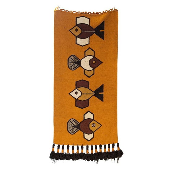 Image 1 of Vintage hand-embroidered sheep's wool rug by Olga Fisch, 1980