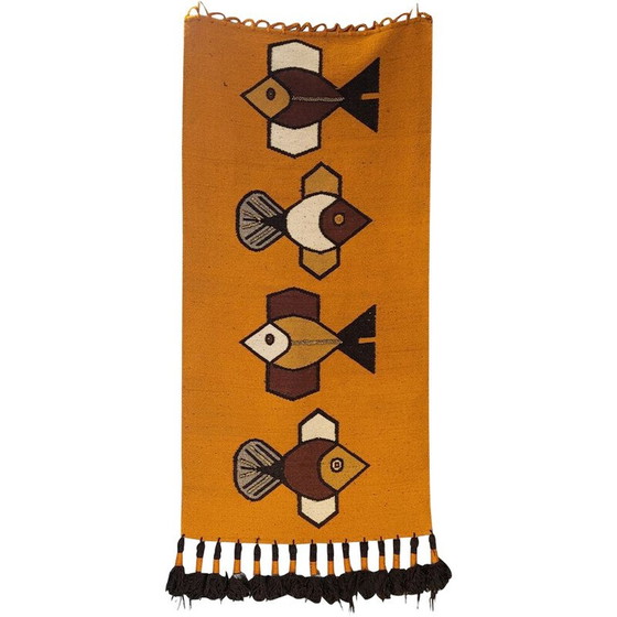 Image 1 of Vintage hand-embroidered sheep's wool rug by Olga Fisch, 1980